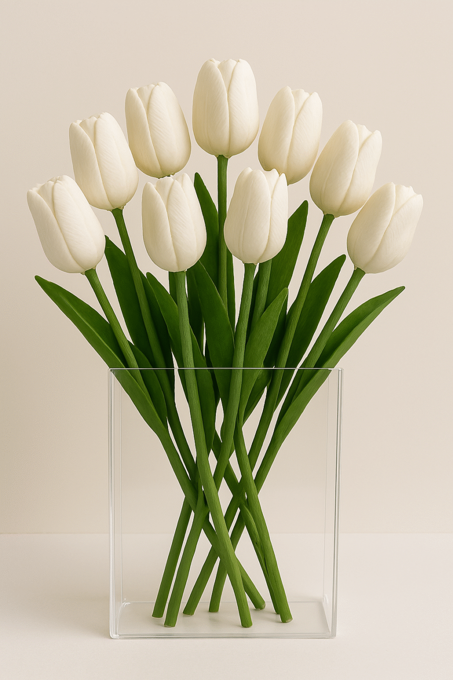 White Faux Tulips for Vases -10pcs
